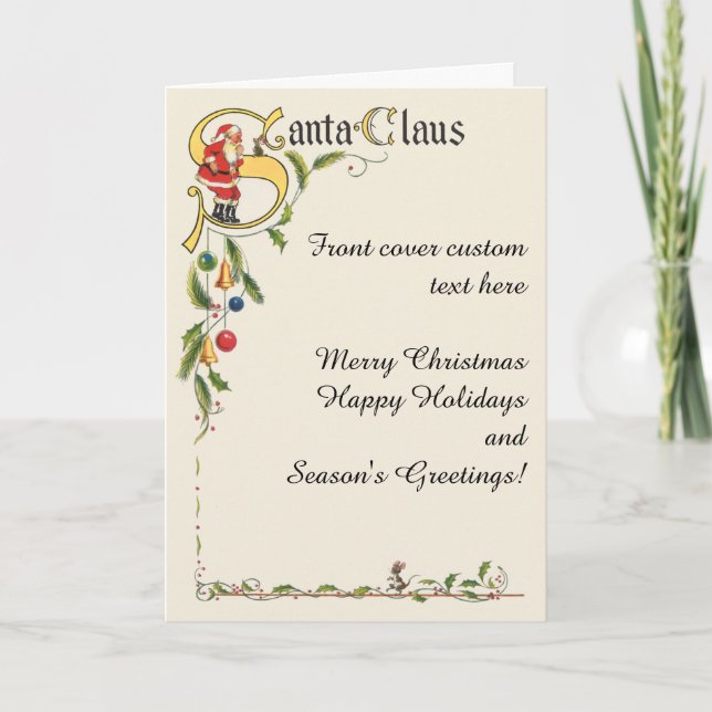 Vintage Tomte, dekorativ julgräns Helgkort (Framsida)