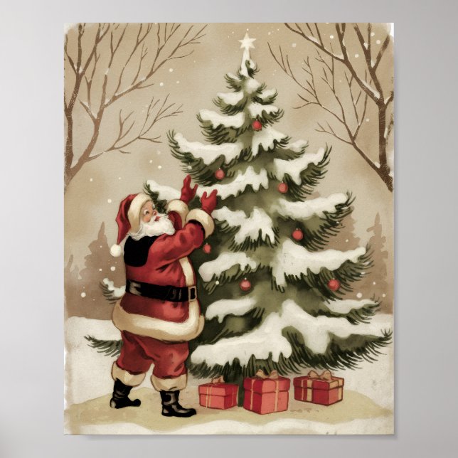 Vintage Tomte Dekorera Julgran      Poster (Framsidan)