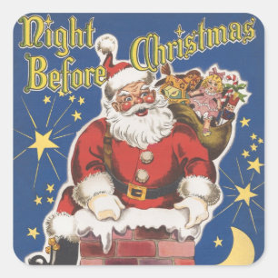 Vintage Tomte, Det var julaftonsnatt Fyrkantigt Klistermärke