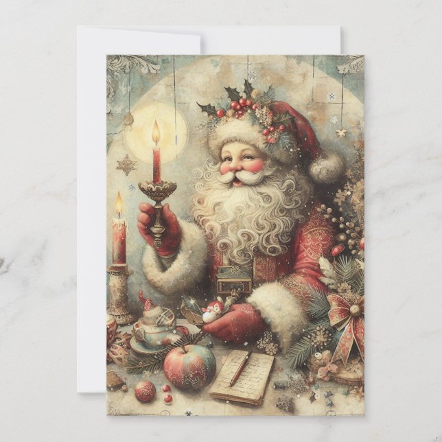 Vintage Tomte God Jul Julkort (Framsida)