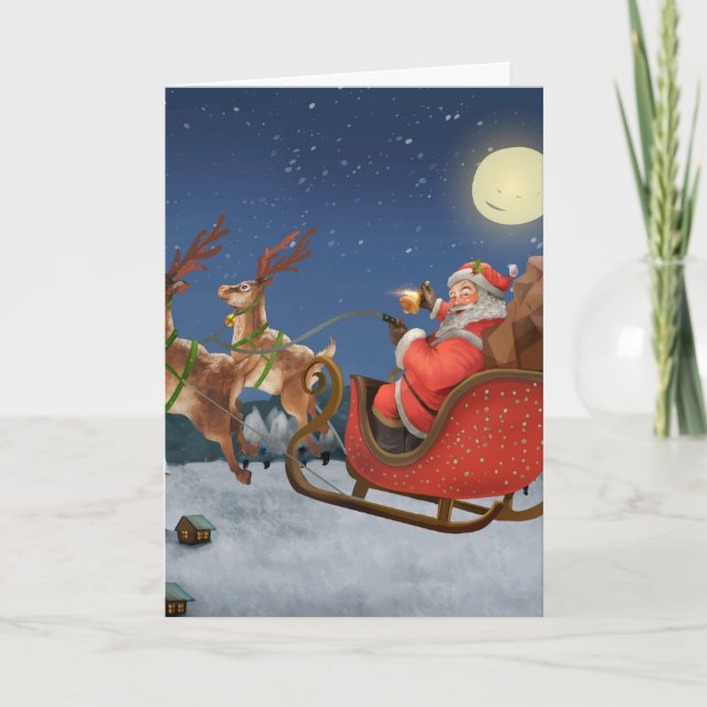 Vintage Tomte i sin släde Kort (Framsida)
