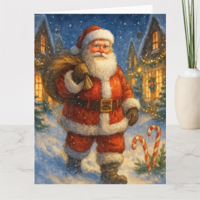 Vintage Tomte i snöby Kort (Framsida)