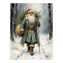 Vintage Tomte i snöig skog