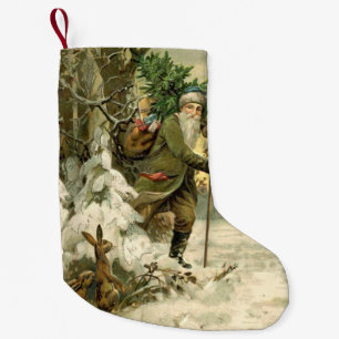 Vintage Tomte Jul Viktoriansk Högtid Träd  Liten Julstrumpa