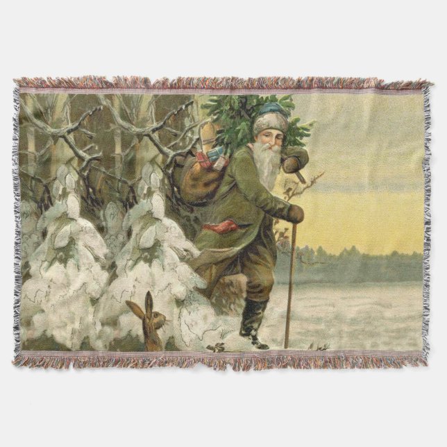Vintage Tomte Jul Viktoriansk Högtid Träd  Mysfilt (Framsidan)