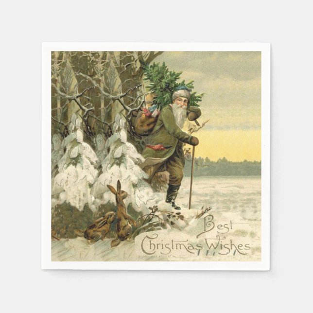 Vintage Tomte Jul Viktoriansk Högtid Träd  Pappersservett (Framsidan)