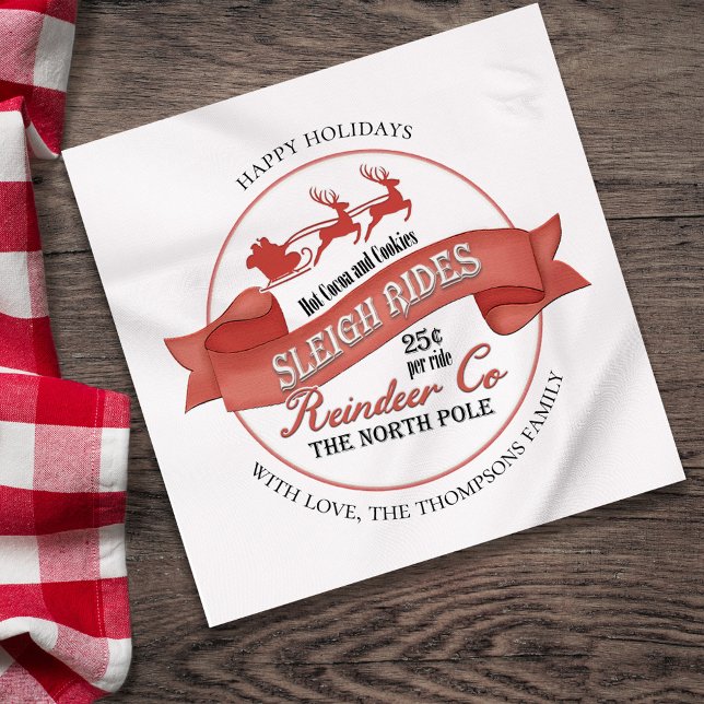 Vintage Tomte Julfest Pappers Anpassad Pappersservett (Christmas custom red and white paper napkin.)