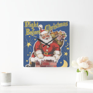 Vintage Tomte, Julnatten före juldagen Fyrkantig Klocka