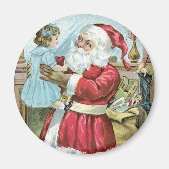 Vintage Tomte med barn Magnet (Framsidan)