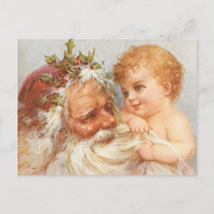 Vintage Tomte med Bebis - Jul Vykort