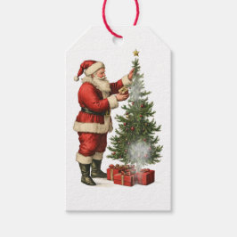 VINTAGE TOMTE MED JULGRAN PRESENTTAGG PRESENTETIKETT