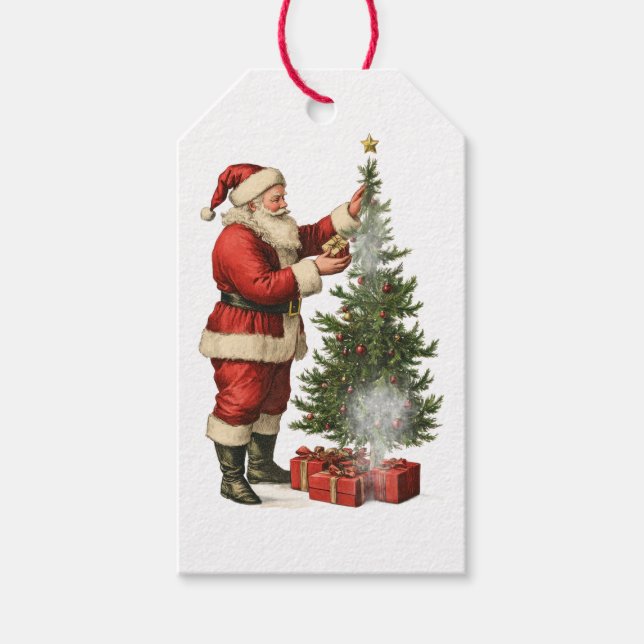 VINTAGE TOMTE MED JULGRAN PRESENTTAGG PRESENTETIKETT (Framsidan)