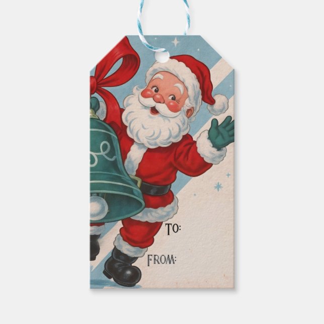 Vintage Tomte med presentetikett med klunga (Framsidan)