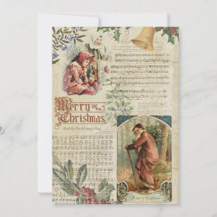 Vintage Tomte & Musik Ephemera Julkort