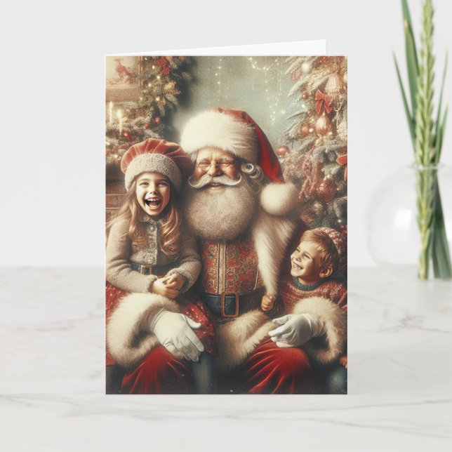 Vintage Tomte och barn Helgkort (Framsida)