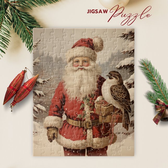 Vintage Tomte och Fågel Vinterpussel Pussel (Vintage Santa Claus and Bird Winter Puzzle)