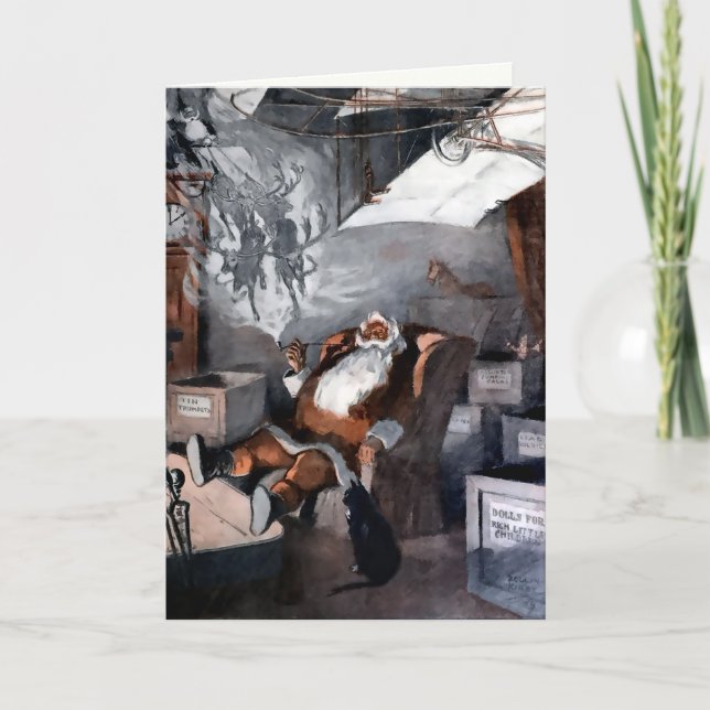 Vintage Tomte och Katt Julkort Helgkort (Framsida)