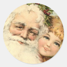 VINTAGE TOMTE OCH LITEN FLICKA RUND Klistermärke