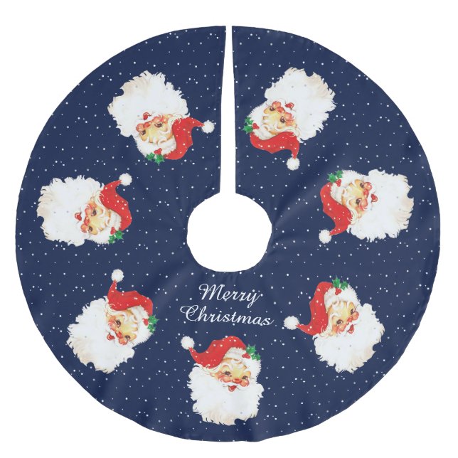 Vintage Tomte på marinblå Julgransmatta Borstad Polyester (Framsidan)