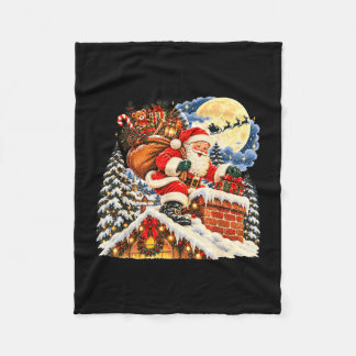 Vintage tomte på tak fullmåne jul fleecefilt