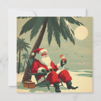 Vintage Tomte på Tropisk Strand Semester Retro Julkort