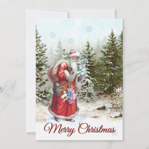 Vintage Tomte Skog God Jul  Julkort