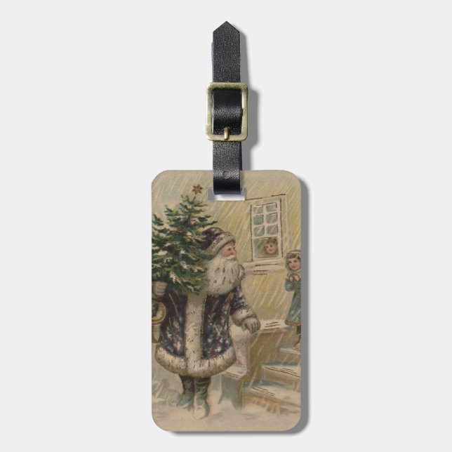 Vintage Tomte Snö Julgran Bagagebricka (Vertikal Framsida)
