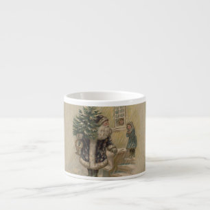 Vintage Tomte Snö Julgran Espressomugg