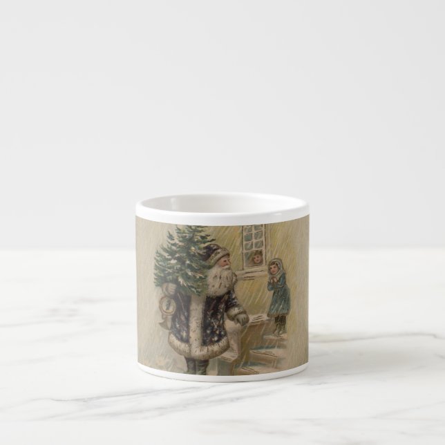 Vintage Tomte Snö Julgran Espressomugg (Framsidan)