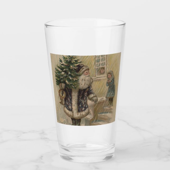 Vintage Tomte Snö Julgran Glaskopp (Framsida)