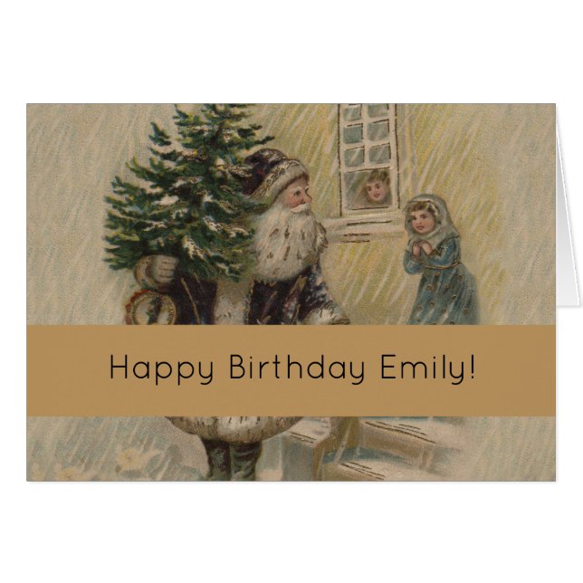 Vintage Tomte Snö Julgran Hälsningskort (Framsidan Horizontal)