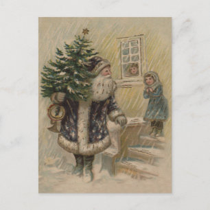 Vintage Tomte Snö Julgran Helg Vykort