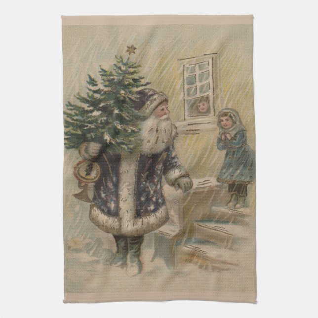 Vintage Tomte Snö Julgran Kökshandduk (Vertikal)