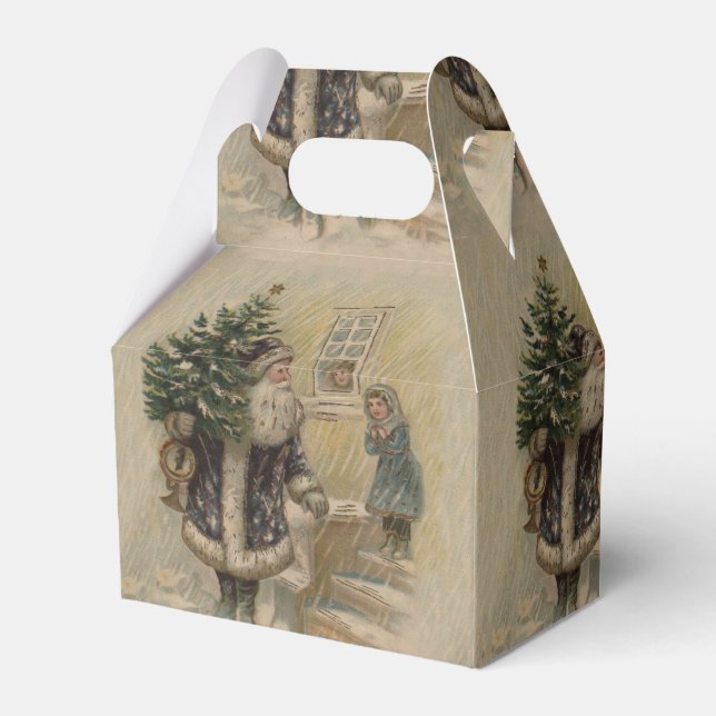 Vintage Tomte Snö Julgran Presentaskar (Framsidan Sidan)