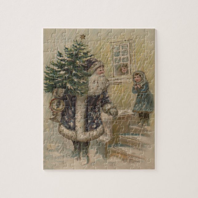 Vintage Tomte Snö Julgran Pussel (Vertikal)