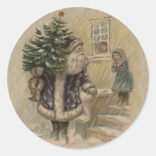 Vintage Tomte Snö Julgran Runt Klistermärke
