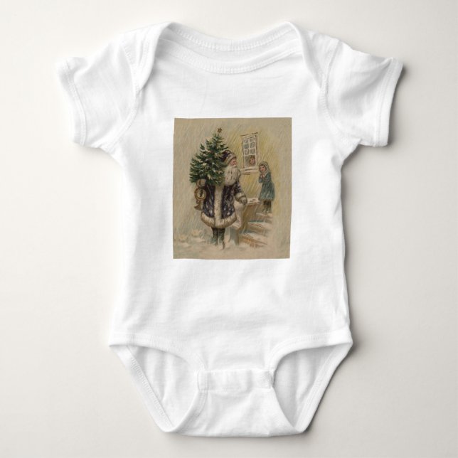 Vintage Tomte Snö Julgran Tee Shirt (Framsida)