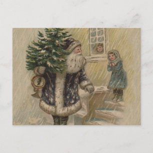 Vintage Tomte Snö Julgran Vykort