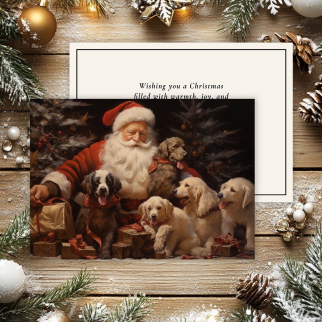 Vintage Tomte Söta Valpar God Jul  Julkort (Santa and dogs Christmas greeting card)