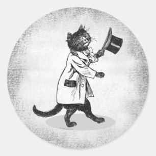 Vintage Top hat Cat på Grunge Sticker Runt Klistermärke