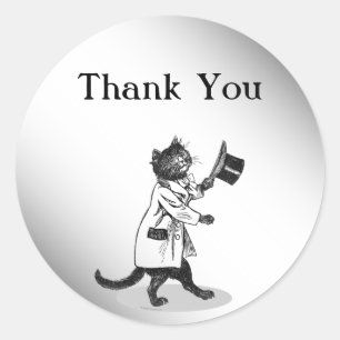 Vintage Top hat Cat Tack Sticker Runt Klistermärke