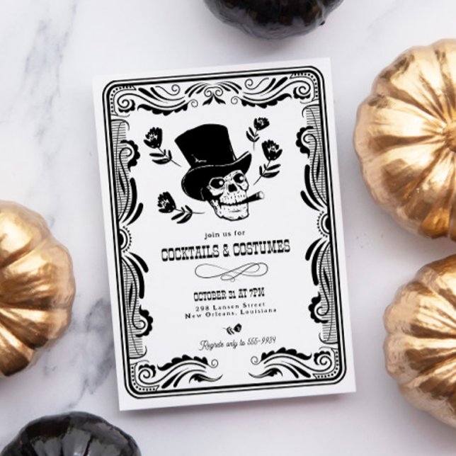 Vintage Top hat Skull Vuxen Halloween fest Inbjudningar (Skapare uppladdad)