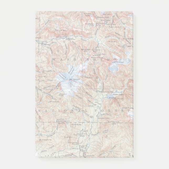 Vintage topografisk karta Mount Baker Post-it Block (Framsida)