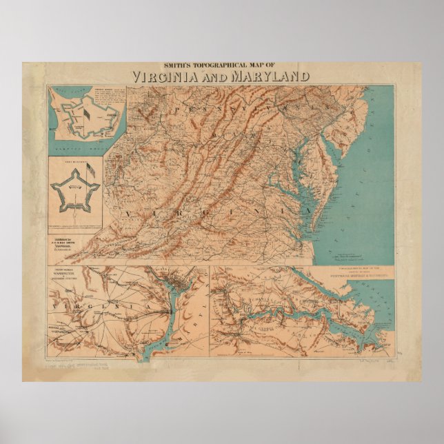 Vintage Topografiska Karta i Virginia (1892) Poster (Framsidan)