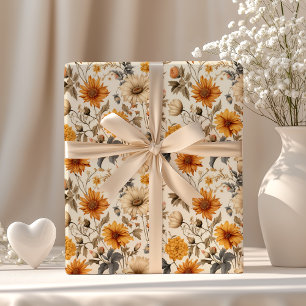 Vintage Torkad Vildblomma Kräm Orange Brun Presentpapper