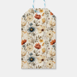 Vintage Torkad Vildblomma Marin Terrakotta Presentetikett