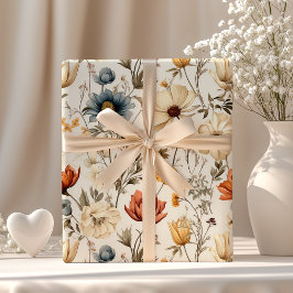 Vintage Torkad Vildblomma Marin Terrakotta Presentpapper