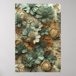 Vintage Torkat Blommönster: Texturerat botaniskt Poster
