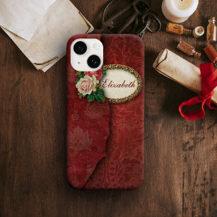 Vintage Torn Red Damask and Ro Personlig Tough iPhone 6 Plus Fodral