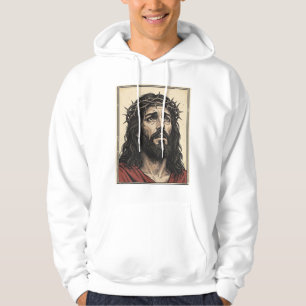 Vintage törnekrona religiös porträtt vektor konst_ hoodie